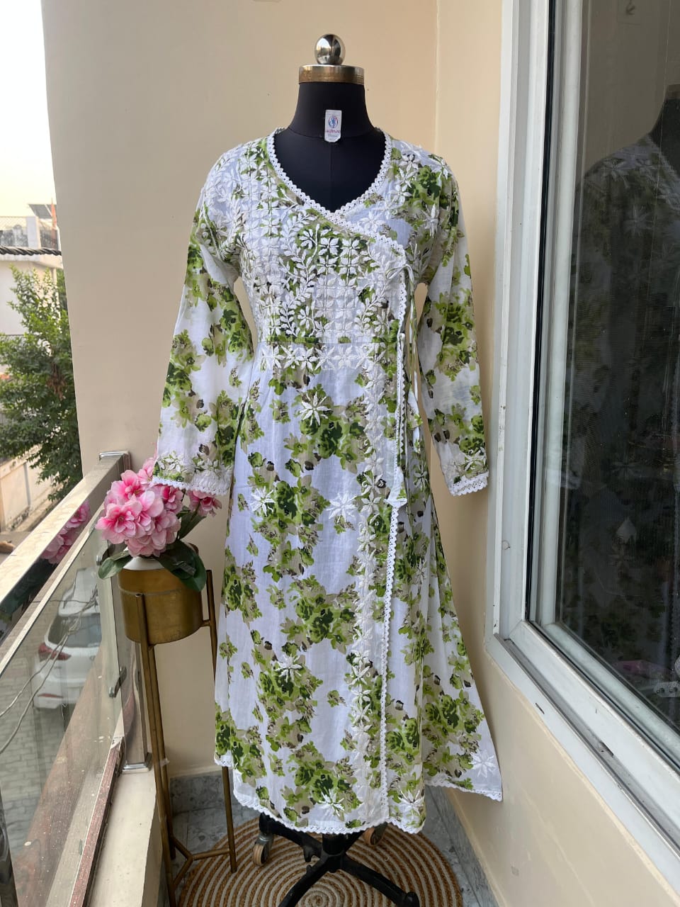 Beautiful Mul Mul Cotton Chikankari Angarakha Kurti - Image 10
