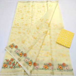 KOTA DORIA MIX COTTON HAND MACHINE EMBROIDERY SAREE WITH BLOUSE -SET 4