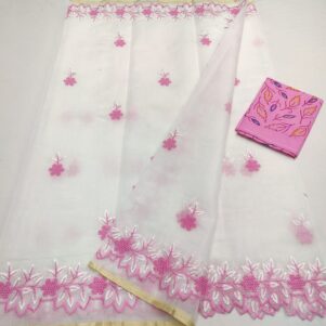 KOTA DORIA MIX COTTON HAND MACHINE EMBROIDERY SAREE WITH BLOUSE -SET 5