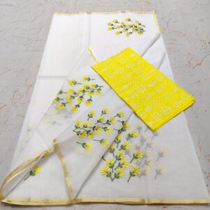 KOTA DORIA MIX COTTON HAND MACHINE EMBROIDERY SAREE WITH BLOUSE SET 1