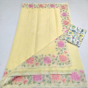 KOTA DORIA MIX COTTON HAND MACHINE EMBROIDERY SAREE WITH BLOUSE SET 2