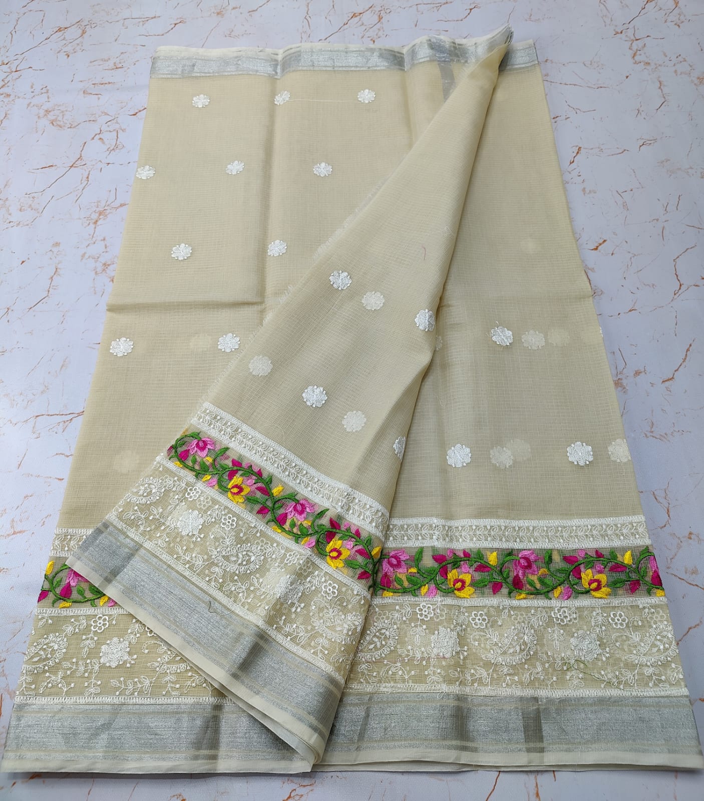 KOTA DORIA MIX COTTON HAND MACHINE EMBROIDERY SAREE WITH BLOUSE SET 3