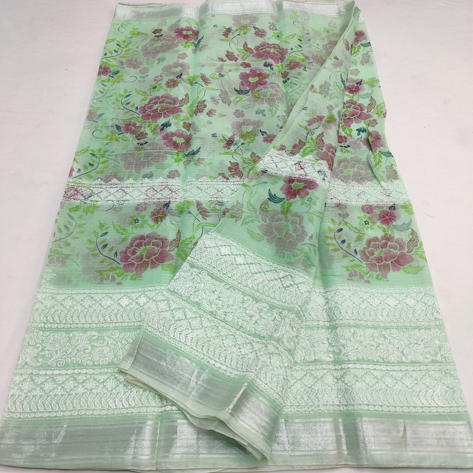 KOTA DORIA MIX COTTON HAND MACHINE EMBROIDERY SAREE WITH BLOUSE SET 3 - Image 5