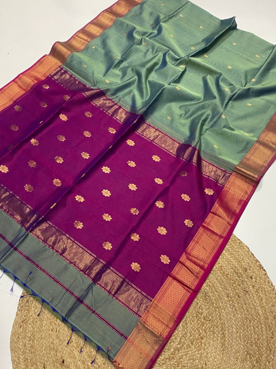 Original Maheshwari Handloom Cotton Silk Saree - Image 12