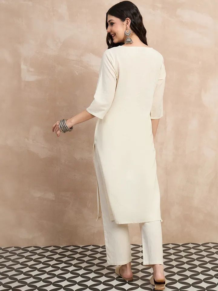 Elegant Ivory Cotton Flex Kurta Set - Image 8